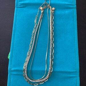Baublebar layered gold and rhinestone necklaces set of 3